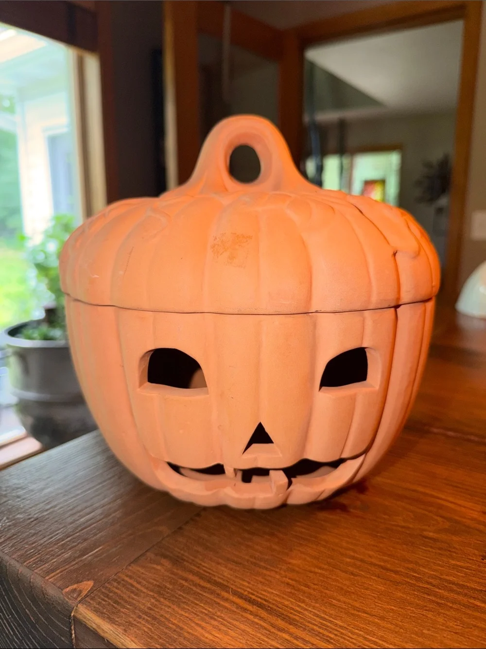 VTG 1998 Terra Cotta Clay Pottery Halloween Jack O Lantern Tea Light Pumpkin 9